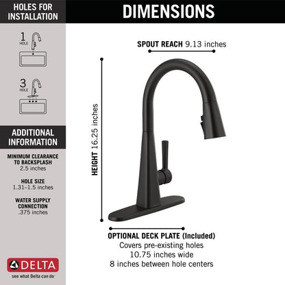 Delta Faucet Lenta Matte Black Kitchen Faucet Black, Kitchen Faucets with Pull Down Sprayer, Kitchen Sink Faucet, Faucet for Kitchen Sink, Magnetic Docking Spray Head, Matte Black 19802Z-BL-DST