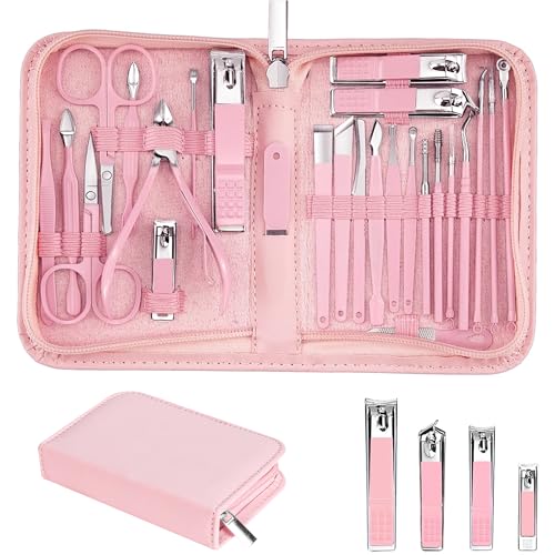 Manicure Set 26 in 1 Nail Clippers Set Pedicure Kit, Pink | Stainless Steel, fingernail & toenail clippers, Personal Care, Manicure Kit, Family & Friends, Gift for Her