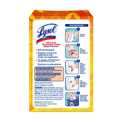 Lysol Click Gel Automatic Toilet Bowl Cleaner, Gel Toilet Bowl Cleaner, For Cleaning and Refreshing, Mango & Hibiscus, 6 Count (Pack of 1)