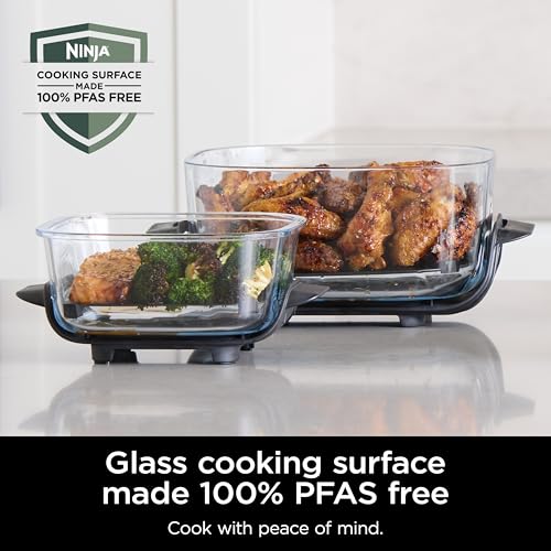 Ninja Crispi Air Fryer, Microwave, Freezer & Dishwasher Safe, Non Toxic Glass Portable Cooking System, 4 QT & 6 Cup Glass Containers with Storage Lids, Easy Meals, Air Fry, Bake, Stone, FN101ST