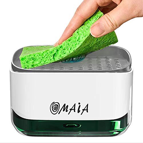 OMAIA 2-in-1 Dish Soap Dispenser with Sponge Holder - Smart Kitchen Gadget - Sink Countertop Organizer