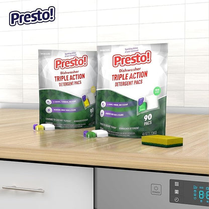 Amazon Brand - Presto! Triple Action Dishwasher Pacs, Fresh Scent, 90 Count