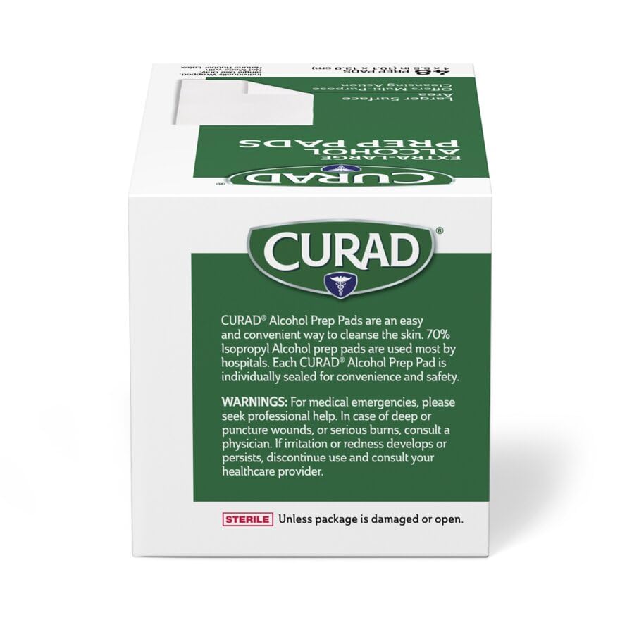 CURAD XL - Sterile Alcohol Prep Pad, 4" x 5.5", Multi-purpose cleaning Action, 48/Box, Carton of 3