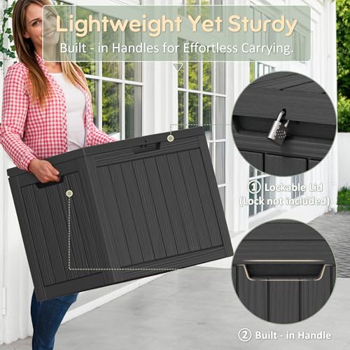 KAMABOKO 45 Gallon Outdoor Storage Box, All-Weather Deck Box for Patio Furniture, Package Deliveries, Garden Tools, Pool Supplies & Cushions, Black