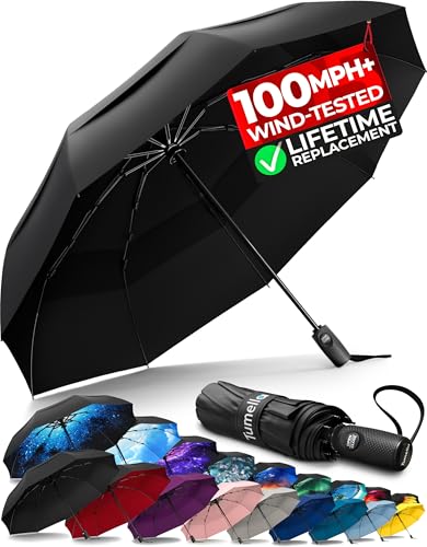 TUMELLA Strongest Windproof Travel Umbrella (Compact, 100MPH Wind-Tested)