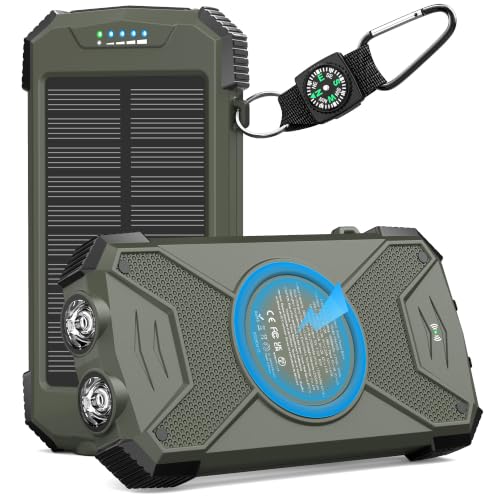 BLAVOR Solar Power Bank 10,000mAh Portable Wireless Charger for Cell Phones | 20W USB-C battery pack, battery bank, IPX5 waterproof, 2 flashlights, camping essentials, hiking gear, emergency solar backup
