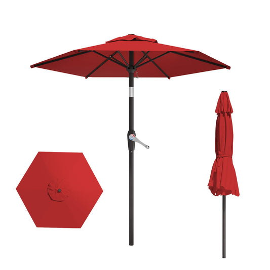 AreShark 7.5FT Patio Umbrella Table Market Umbrella w/Tilt and Crank Heavy-Duty Round Outdoor Umbrellas for Garden, Deck, Backyard, Pool and Beach, Red