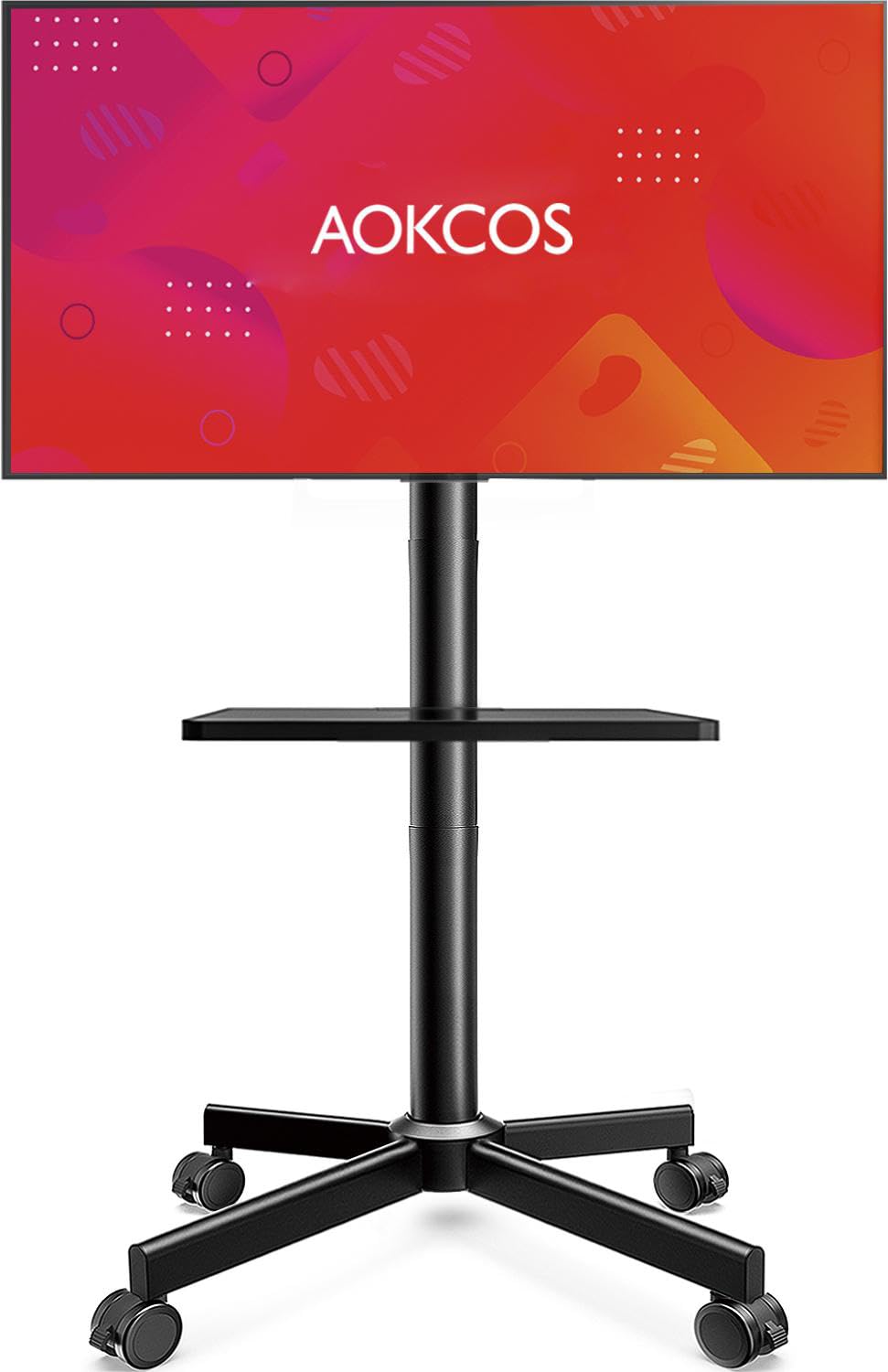 AOKCOS Rolling TV Stand - Mobile TV Stand on Wheels for 32-65 inch Flat/Curved TVs with Tilting, Height Adjustment Portable Rolling TV Cart Hold up to 88 Lbs for Livingroom, Bedroom, Office, Outdoor