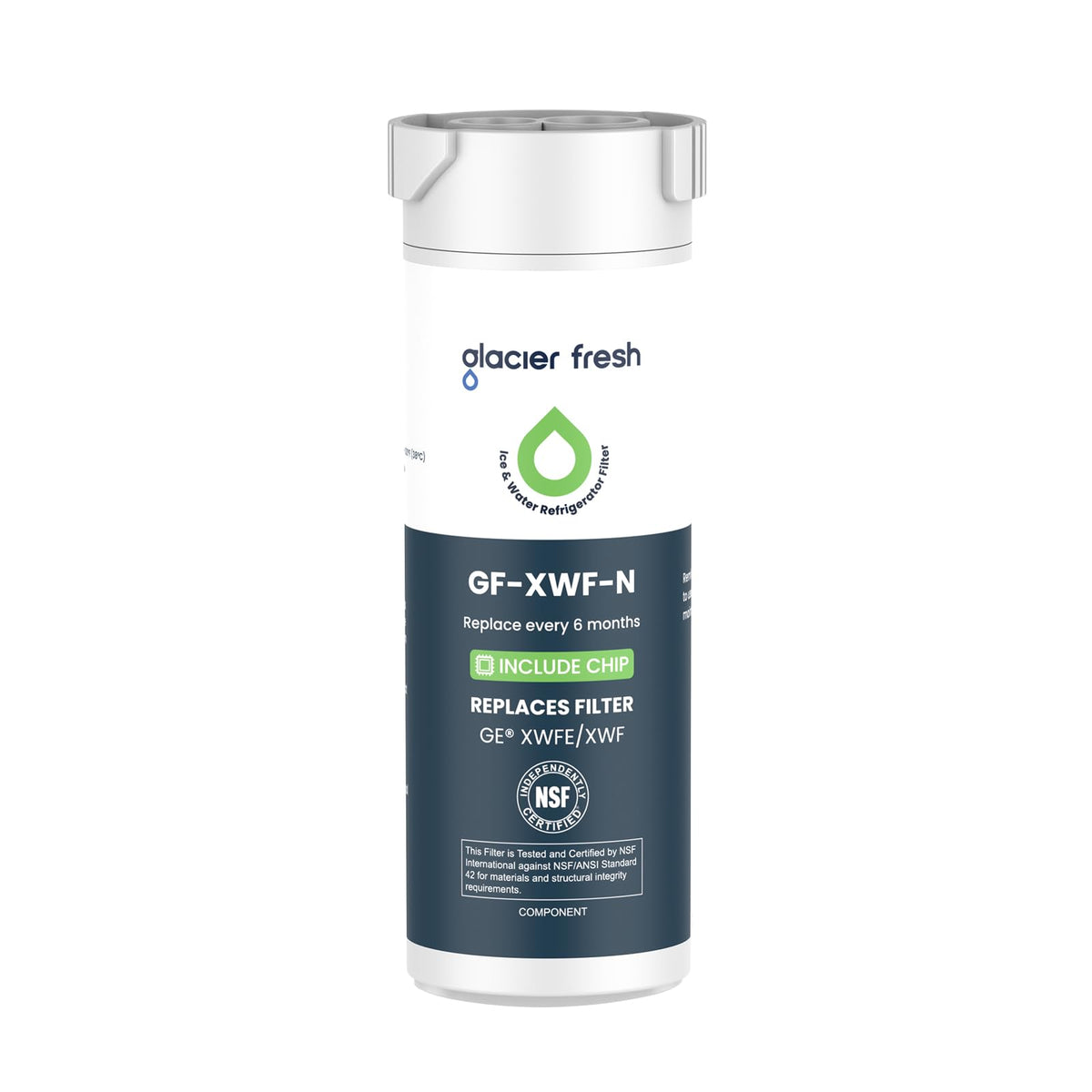 GLACIER FRESH Water Filter Compatible with XWFE (Built-in CHIP), Replacement for GE XWFE, XWF Refrigerator Water Filter NSF/ANSI 42 Certification Pack of 1