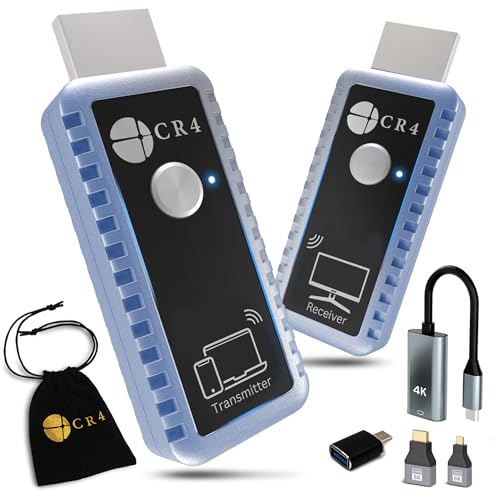 CR4 Wireless HDMI Transmitter and Receiver, Low-Latency 5G, Plug & Play, 4K In/1080P Out, Extender Kit to Stream Video/Audio from PC/Laptop/USB-C Phone (Like iPhone 15 or Newer) to Monitor/TV (Gray)