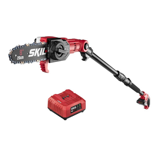 SKIL PS4563B-10 PWR CORE 20 8" 20V Pole Saw Kit, Includes with 2.0Ah Lithium Battery and Charger, Red