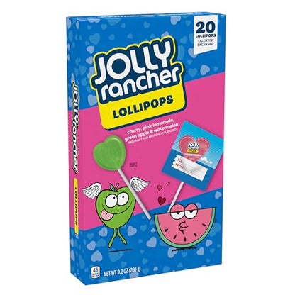 JOLLY RANCHER Assorted Fruit Flavored, Valentine's Lollipops Box, 9.2 oz (20 Pieces)