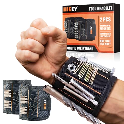 HIEEY 2 Pieces Magnetic Wristband for Holding Screws, Gifts for Men, Tool Belt Magnetic Wristband for Holding Screws, Cool Gadgets Gifts for Him Men Women Husband (Gift Box)