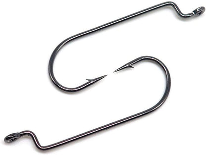 50pcs/Pack Offset Fishing Hooks Worm Hooks Black High Carbon Steel Senko Bait Fishing Hooks 5/0 4/0 3/0 2/0 1/0 1# (1/0-50pcs)