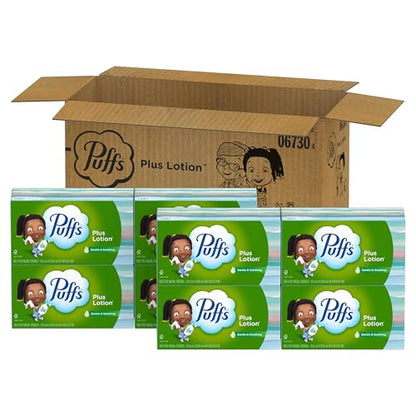 Puffs Plus Lotion Facial Tissues, 8 Family Boxes, 124 Facial Tissues per Box, Allergies and Colds