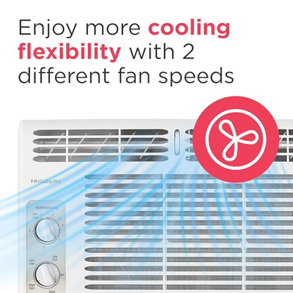 Frigidaire 5,000 BTU Window-Mounted Air Conditioner, Cools Up to 150 Sq. Ft., Quiet Operation, Effortless Temperature Control, 2 Fan Speeds, Auto Restart, White