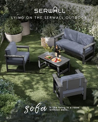 SERWALL Grey HDPE Outdoor Loveseat with Grey Cushions