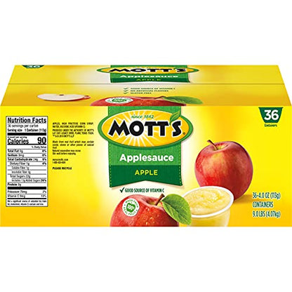 Mott's Applesauce, 4 Oz Cups, 36 Count, No Artificial Flavors, Good Source Of Vitamin C, Nutritious Option For The Whole Family