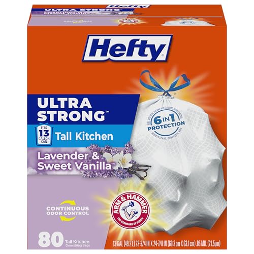 Hefty Ultra Strong 13 Gal Kitchen Trash Bags, White, Lavender Vanilla, 80ct