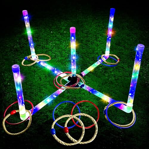 Ring Toss Outdoor Games with 16 Rings, Backyard Games Lawn Games for Adults & Kids, Backyard Camping Activities, Outdoor Games for Kids, LED Ring Toss