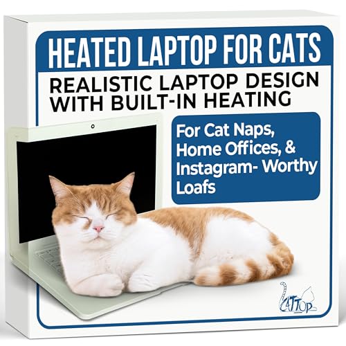 Cattop Cat Laptop Toy - Cat Computer with Heated Surface, Realistic Kitty Laptop with Adjustable Screen, Lightweight Toy Gadget for Felines Who Sit On Keyboards, Funny Gift for Pet Owners