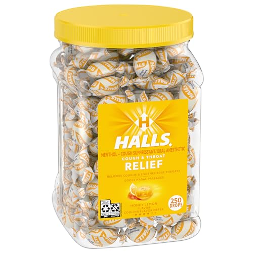 HALLS Relief Honey Lemon Cough Drops, Bulk Cough Drops, 250 Drops