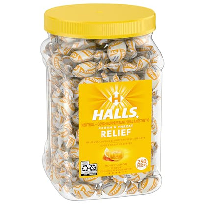 HALLS Relief Honey Lemon Cough Drops, Bulk Cough Drops, 250 Drops
