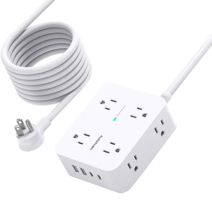 Extension Cord 10 Ft, HANYCONY Surge Protector Power Strip with 8 Widely Outlets 4 USB Ports (2 USB C), 3-Side Outlet Extender Strip, Wall Mount, Ideal for Home Office College Dorm Room Essentials