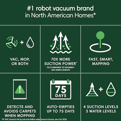 iRobot Roomba 104 2in1 Vacuum & Mop Robot - Self-Empties for 75 Days, Intense Power-Lifting Suction, Vacuums All Floors, Ideal for Pet Hair, LiDAR Smart Navigation Mapping, Mops Hard Floors