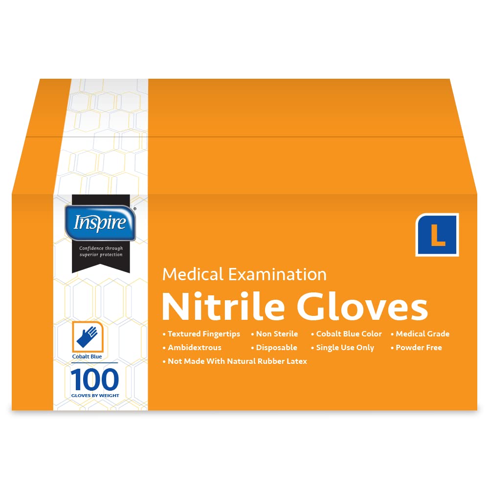 Inspire Nitrile Gloves Medical Examination | The Original Quality Stretch Cobalt Blue | 4.5 Grade Disposable Latex Free Doctors,EMT, Food Service, Cleaning, Janitorial, Household, Hospitals and More