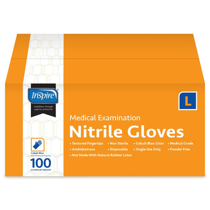 Inspire Nitrile Gloves Medical Examination | The Original Quality Stretch Cobalt Blue | 4.5 Grade Disposable Latex Free Doctors,EMT, Food Service, Cleaning, Janitorial, Household, Hospitals and More