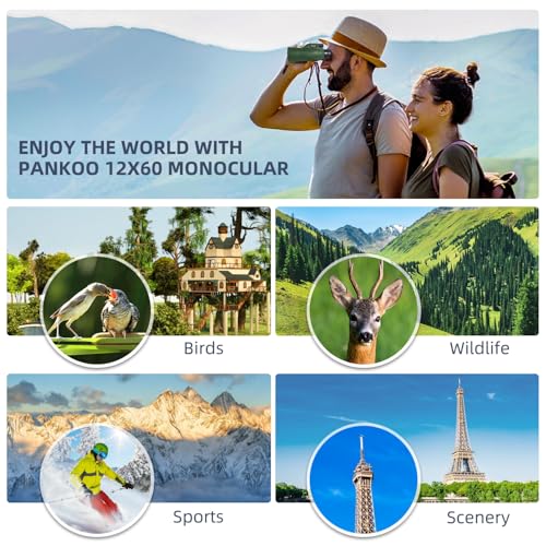 12x60 Powerfull Monoculars for Adults with Smartphone Adapter Tripod Plus Portable Bag, Larger Vision Monoculars for Adults with BAK4 Prism & FMC Lens, Suitable for Bird Watching Hiking