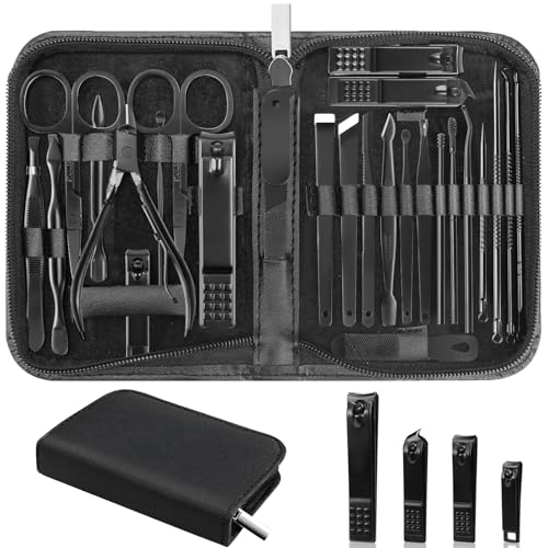 26Pcs Manicure Nail Clipper Set for Men Women Gift, Black Case