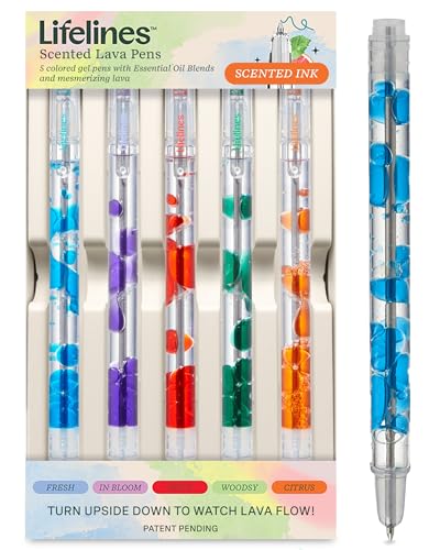 Lifelines Scented Lava Gel Pen Set, 5-Pack (Multi-Color) - 0.5mm Colored Gel Pens Infused with Scented Essential Oil Blends & Mesmerizing Lava - School Supplies for College Kids & Adults
