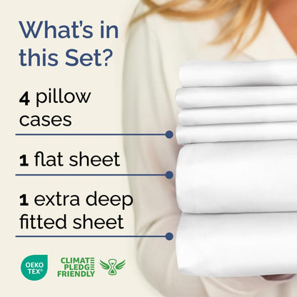 Extra Deep Queen Sheet Set - 6 Piece Breathable & Cooling Sheets - Hotel Luxury Bedding Set w/18-24 Inch Extra Deep Pockets - Easy & Secure Fit - Super Soft, Wrinkle Free & Comfy - White, Queen Size