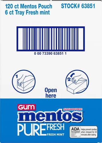 Mentos Pure Fresh Sugar-Free Chewing Gum with Xylitol, Fresh Mint, 120 Piece Bulk Resealable Bag (Pack of 1)