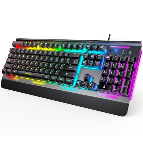 TECKNET Wired Gaming Keyboard, RGB Backlit Keyboard with Metal Panel Design