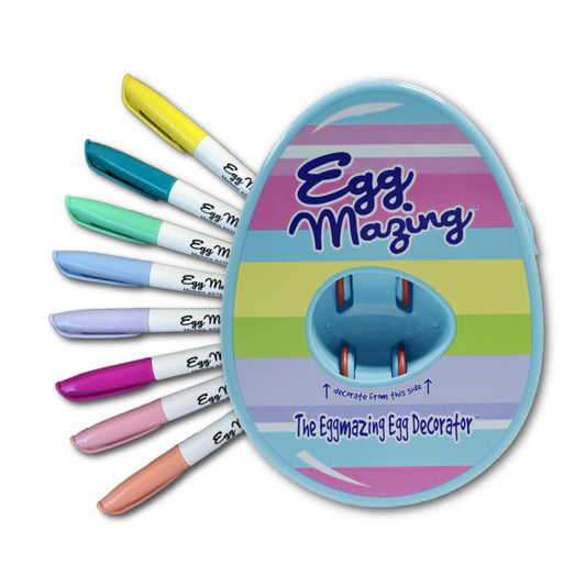 The Eggmazing Egg Decorator Easter Egg Decorator Kit - Arts and Crafts Set - Includes Egg Decorating Spinner and 8 Colorful Quick Drying Non Toxic Markers (Blue) - Packaging May Vary