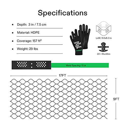 VIVOSUN 3’’ Depth Ground Grid, 9x17 ft, High-Density HDPE Geo Cell, 1885 lbs per sq ft Load, Foldable & Tensile, Easy Installation with Gloves, Perfect for Gardens, Driveways, Pathways, Slopes