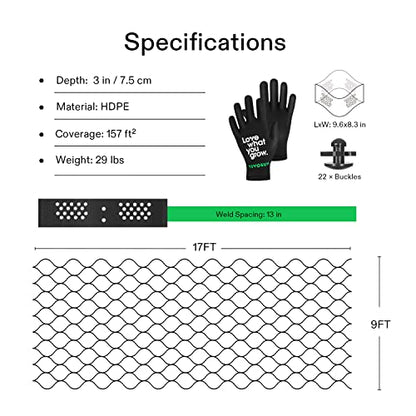VIVOSUN 3’’ Depth Ground Grid, 9x17 ft, High-Density HDPE Geo Cell, 1885 lbs per sq ft Load, Foldable & Tensile, Easy Installation with Gloves, Perfect for Gardens, Driveways, Pathways, Slopes