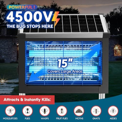 Solar Bug Zapper 4500V, Waterproof Mosquito Zapper Fly Traps Outdoor Patio
