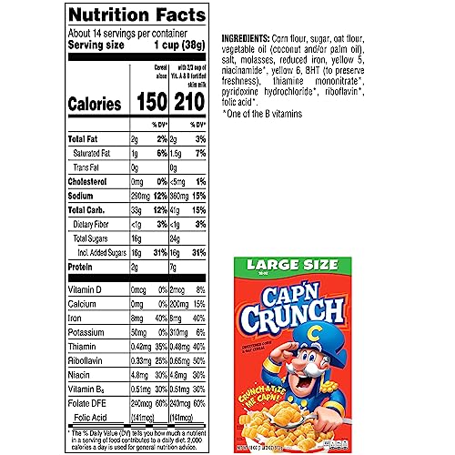 Cap'n Crunch Cereal, Original, Boxes, 18 Oz, Pack of 4