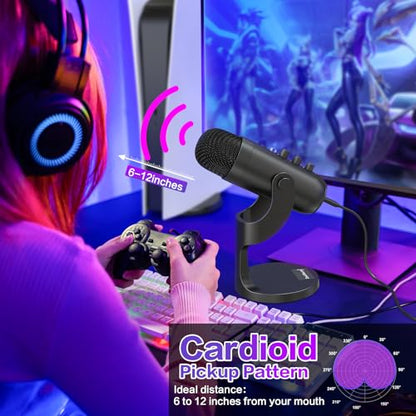 ZealSound Podcast Microphone for PC, Noise Cancellation USB Mic with Gain, Volume Adjustment & Mute Button, Monitoring & Echo, for YouTube, TikTok, Podcasting, Streaming, iPhone, iPad, Android, Mac