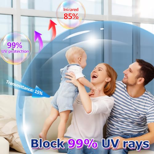 One Way Privacy Window Film with 4 Tools, Static Cling Window Film, Simple to Install Cut and Remove, UV Blocking Heat Control, Light Blocking for Home Office Windows(Blue-Silver-31.49Inch×78.7Inch)