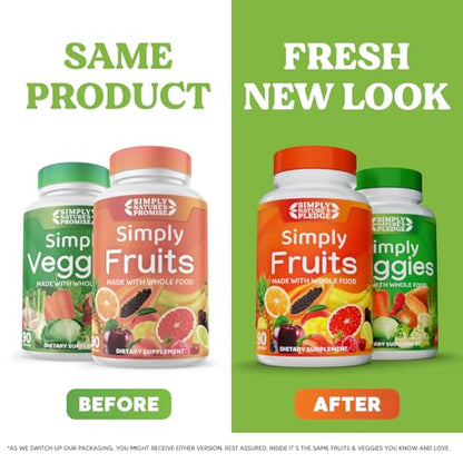Simply Nature's Pledge -Packed with 42 Different Fruits & Vegetables - Made with Whole Food Superfoods - with Aloe Vera – 100% Soy Free - 90 Count (Pack of 2)