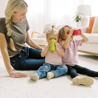 Dr. Brown's Milestones Cheers 360 Spoutless Transition Cup, Travel Friendly and Leak Free Sippy for Babies and Toddlers, Green and Pink, BPA-Free, 10 oz/300 mL, 9m+