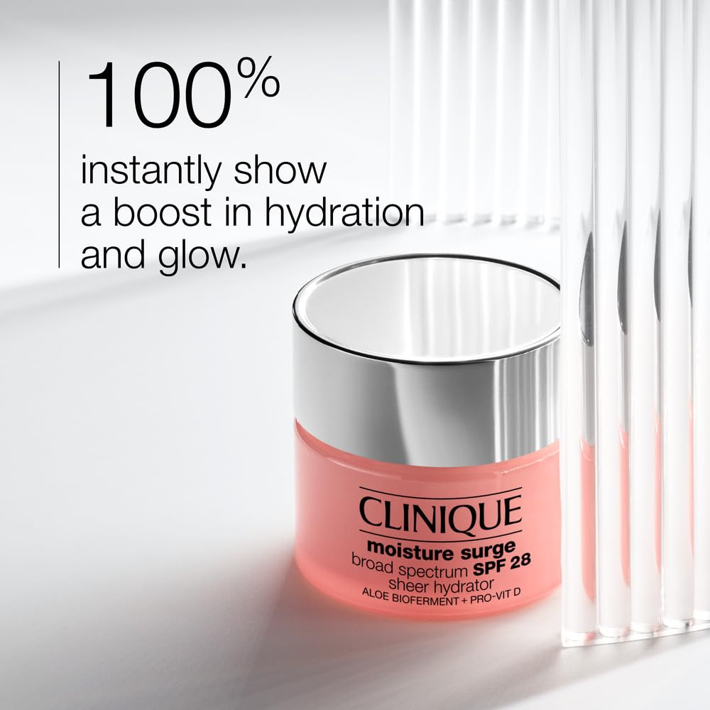 Clinique Moisture Surge Broad Spectrum SPF 28 Sheer Hydrator Face Moisturizer With Hyaluronic Acid, Aloe Bioferment + Provitamin D | Hydrating + Protecting, 2.5 Fl Oz