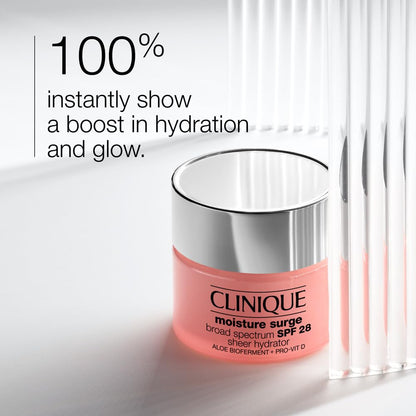 Clinique Moisture Surge Broad Spectrum SPF 28 Sheer Hydrator Face Moisturizer With Hyaluronic Acid, Aloe Bioferment + Provitamin D | Hydrating + Protecting, 2.5 Fl Oz
