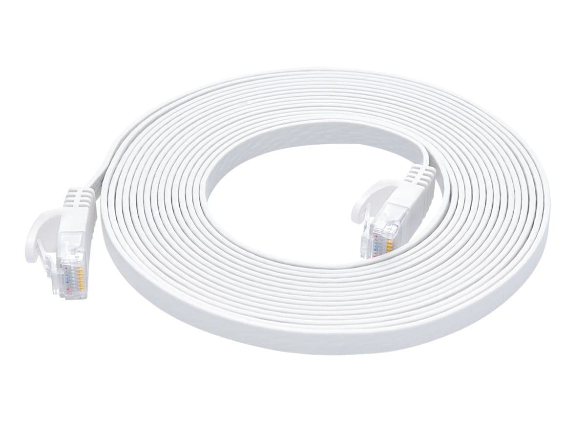 Monoprice Cat6 14ft White Flat Patch Cable UTP 30AWG 550MHz Pure Bare Copper Snagless RJ45 Flexboot Series Ethernet Cable