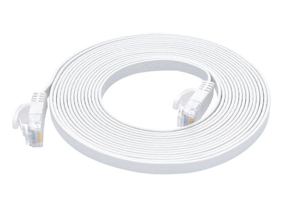 Monoprice Cat6 14ft White Flat Patch Cable UTP 30AWG 550MHz Pure Bare Copper Snagless RJ45 Flexboot Series Ethernet Cable